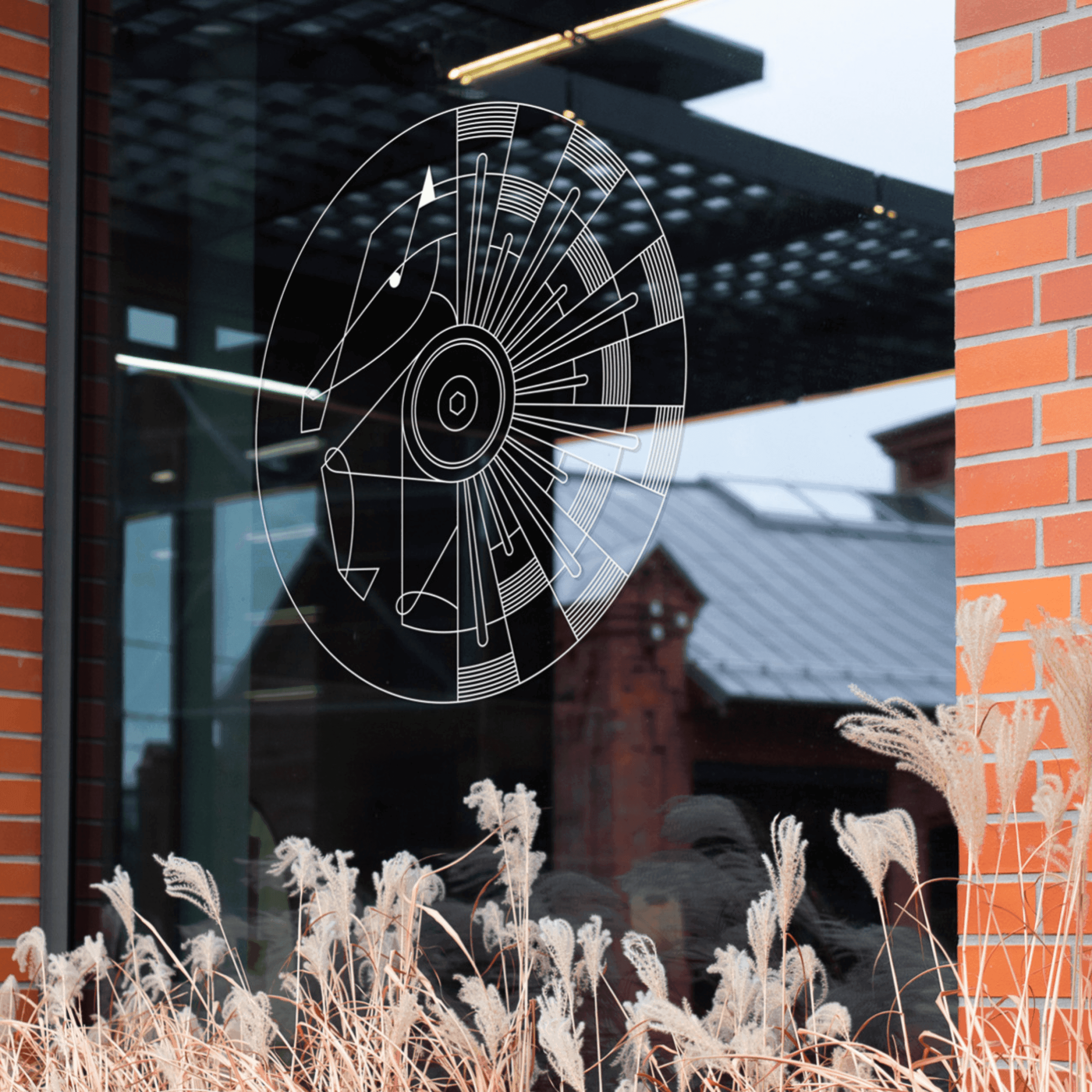 Crest on the Västervik storefront