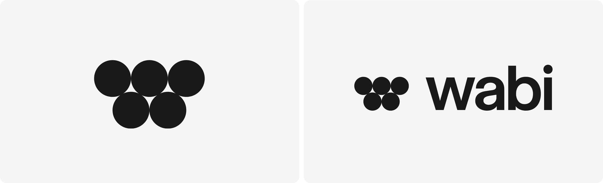 Wabi's five-circle symbol on its own, and beside the lowercase wordmark